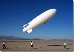 Fig. 1a: Takeoff of the JPL aerobot, conducted at the El Mirage dry lake in the Mojave desert.