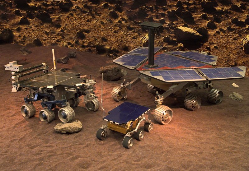 Figure 2 FIDO rover next to models of the Sojourner and MER rovers.