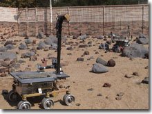 Fig. 1: A rover approaches the target on a rock using visual target tracking during autonomous navigation with hazard avoidance.